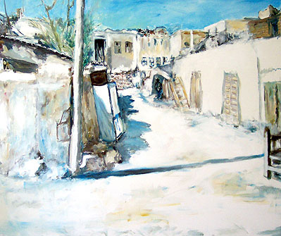 Straße mit Schuhreparaturgeschäft