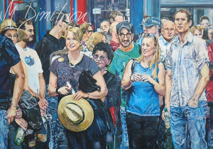 Städtische Szene mit Menschenmenge