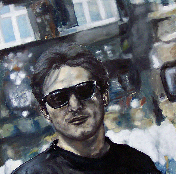 Städtische Szene mit Menschenmenge