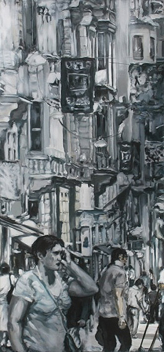 Straße mit Schuhreparaturgeschäft