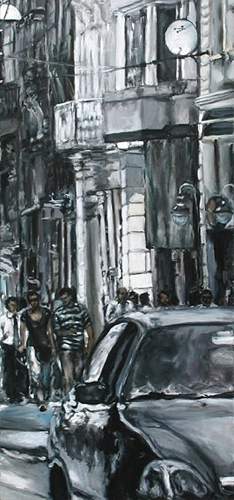 Straße mit Schuhreparaturgeschäft