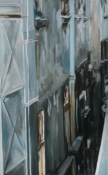 Straße mit Schuhreparaturgeschäft