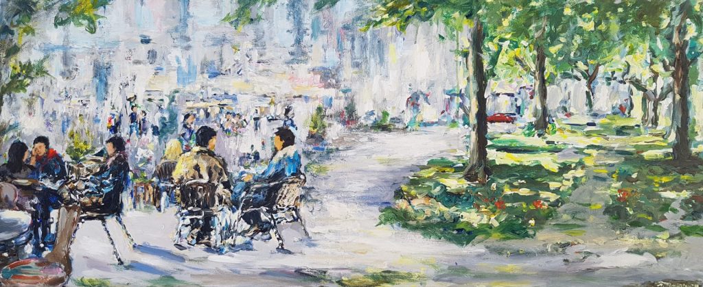 Wohnzimmer mit Hund und Bücher