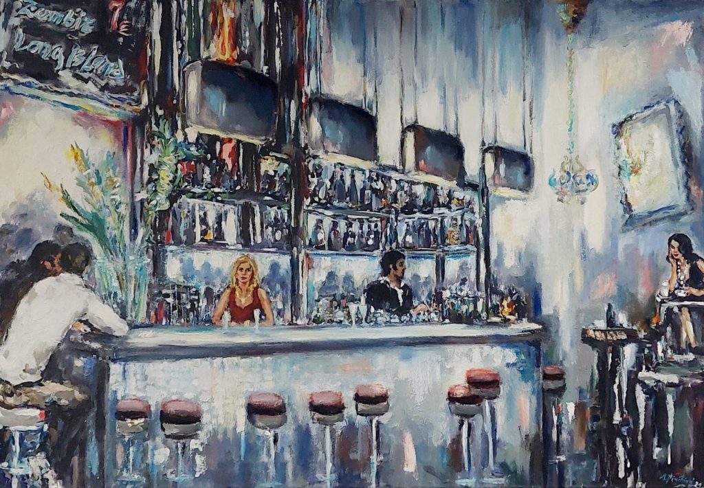 Bar mit Gästen und Barkeeper