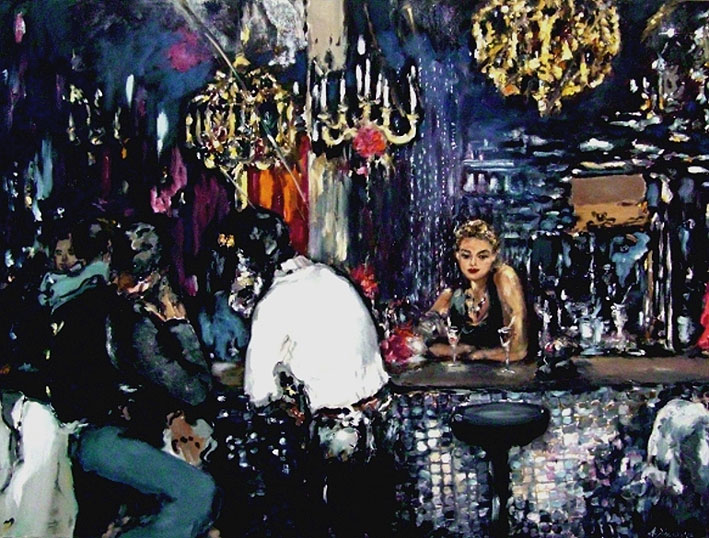 Bar mit Gästen und Barkeeper