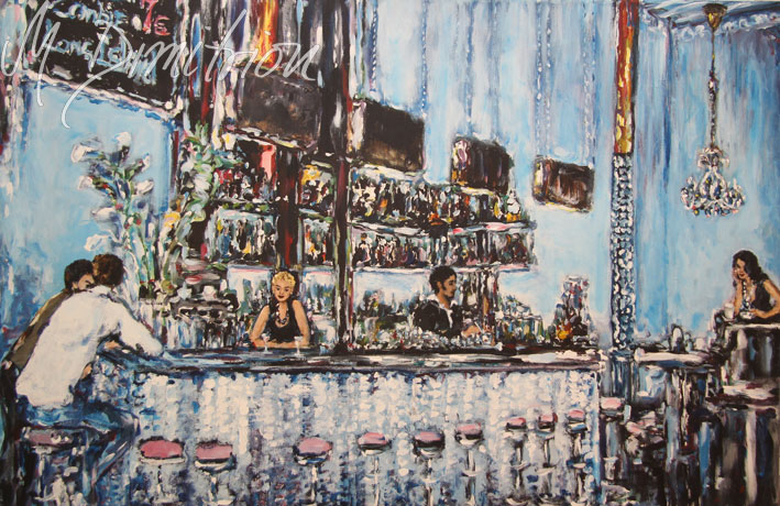 Bar mit Gästen und Barkeeper